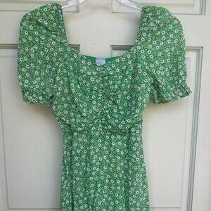 green floral ruffle dress